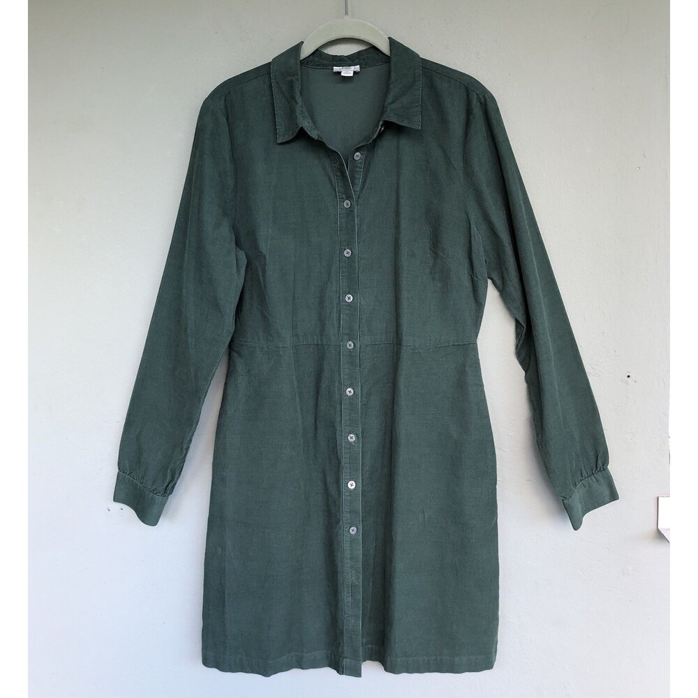 J.Crew Shirt Dress Womens 8 Olive Green Corduroy Button Front Pockets Preppy